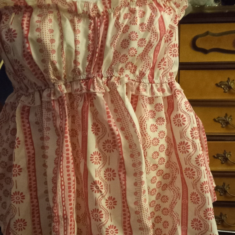 New,white with pink floral print babydoll y2k empire top,ruffle trim size medium